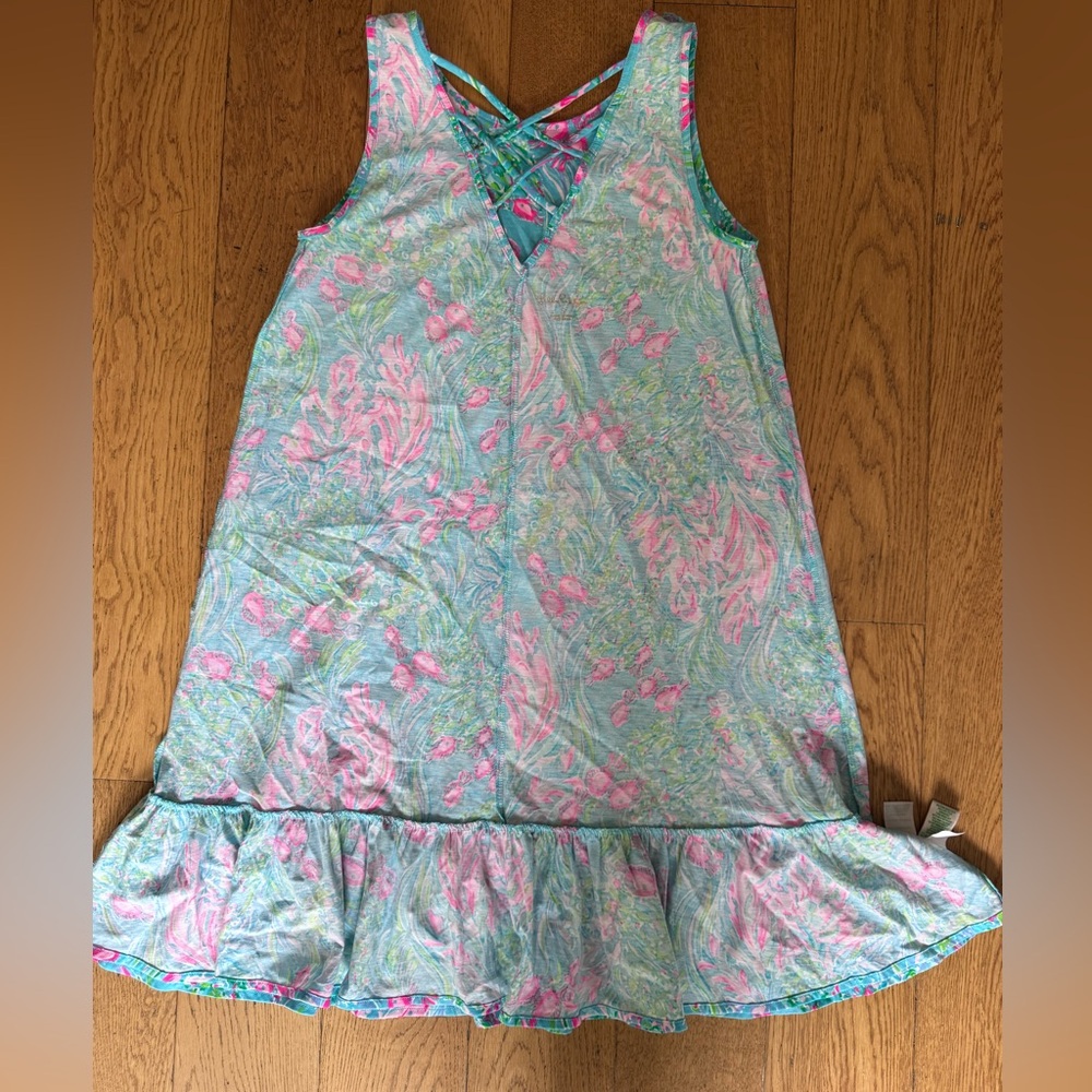 Lilly Pulitzer Kristen Flounce Swing Dress SZ S Amalfi Blue Best Fishes - Picture 14 of 15